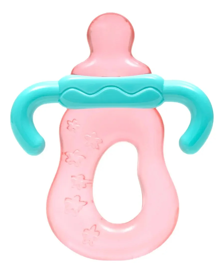 Brinquedo Mordedor Com Água Mamadeira Rosa Bebê Buba