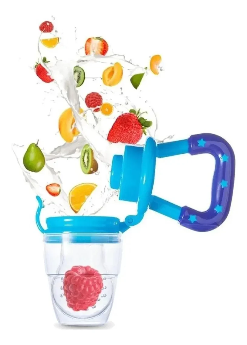 Chupeta Alimentador Frutas Art Baby Mordedor Bico Mamadeira Silicone Azul - imagem 3