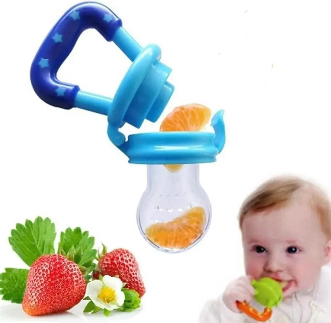 Chupeta Alimentador Frutas Art Baby Mordedor Bico Mamadeira Silicone Azul