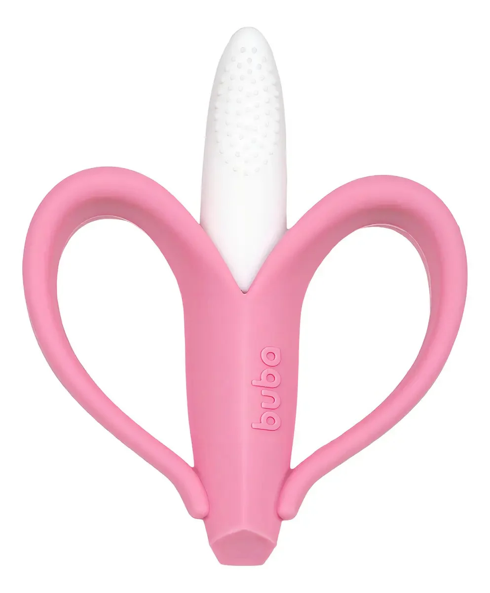 Kit 2 Mordedores Bebê Massageador De Gengiva Menina Buba Cor Rosa-claro Bananinha-borboleta - imagem 2