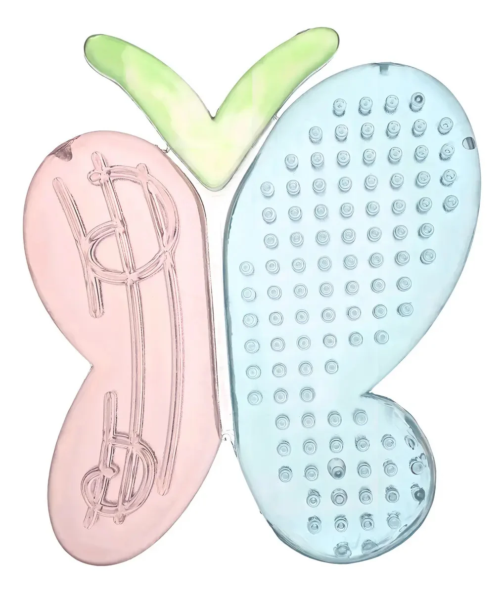 Kit 2 Mordedores Bebê Massageador De Gengiva Menina Buba Cor Rosa-claro Bananinha-borboleta - imagem 3