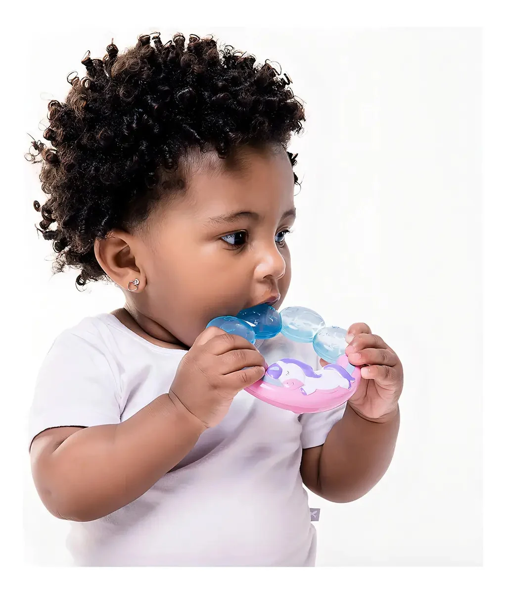 Kit 2 Mordedores Para Bebê Sensorial Gengiva Menina Buba Cor Rosa-claro Unicórnio - Mãozinha - imagem 2