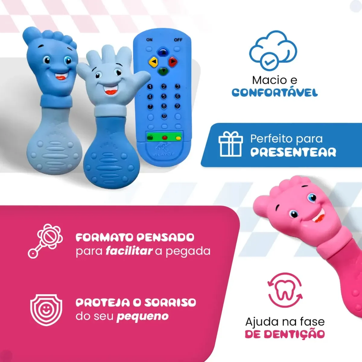 Kit 3 Mordedor Sensorial Recem Nascido Controle Remoto Borracha Babuu Brinquedos Educativos Azul - imagem 3