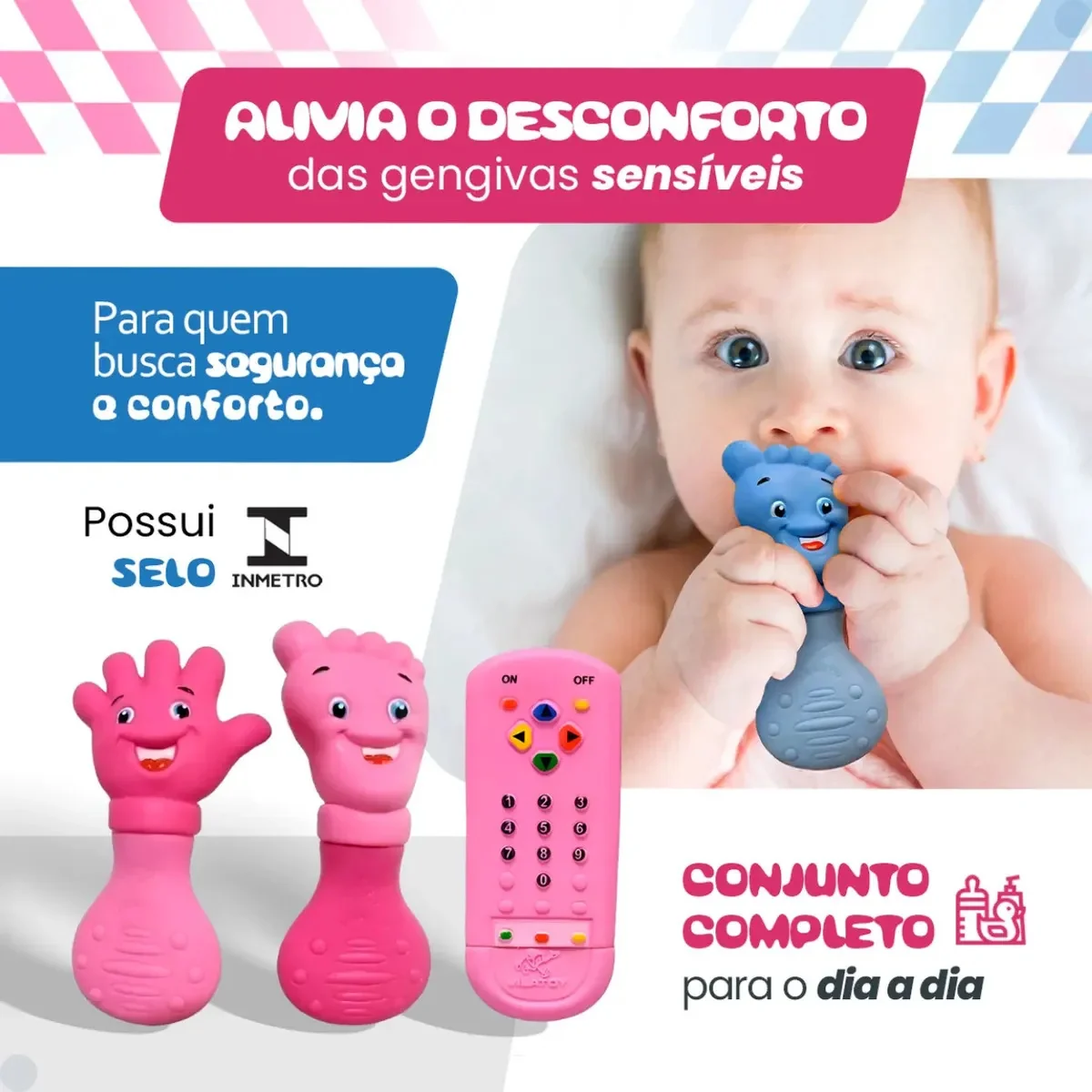 Kit 3 Mordedor Sensorial Recem Nascido Controle Remoto Borracha Babuu Brinquedos Educativos Azul - imagem 4