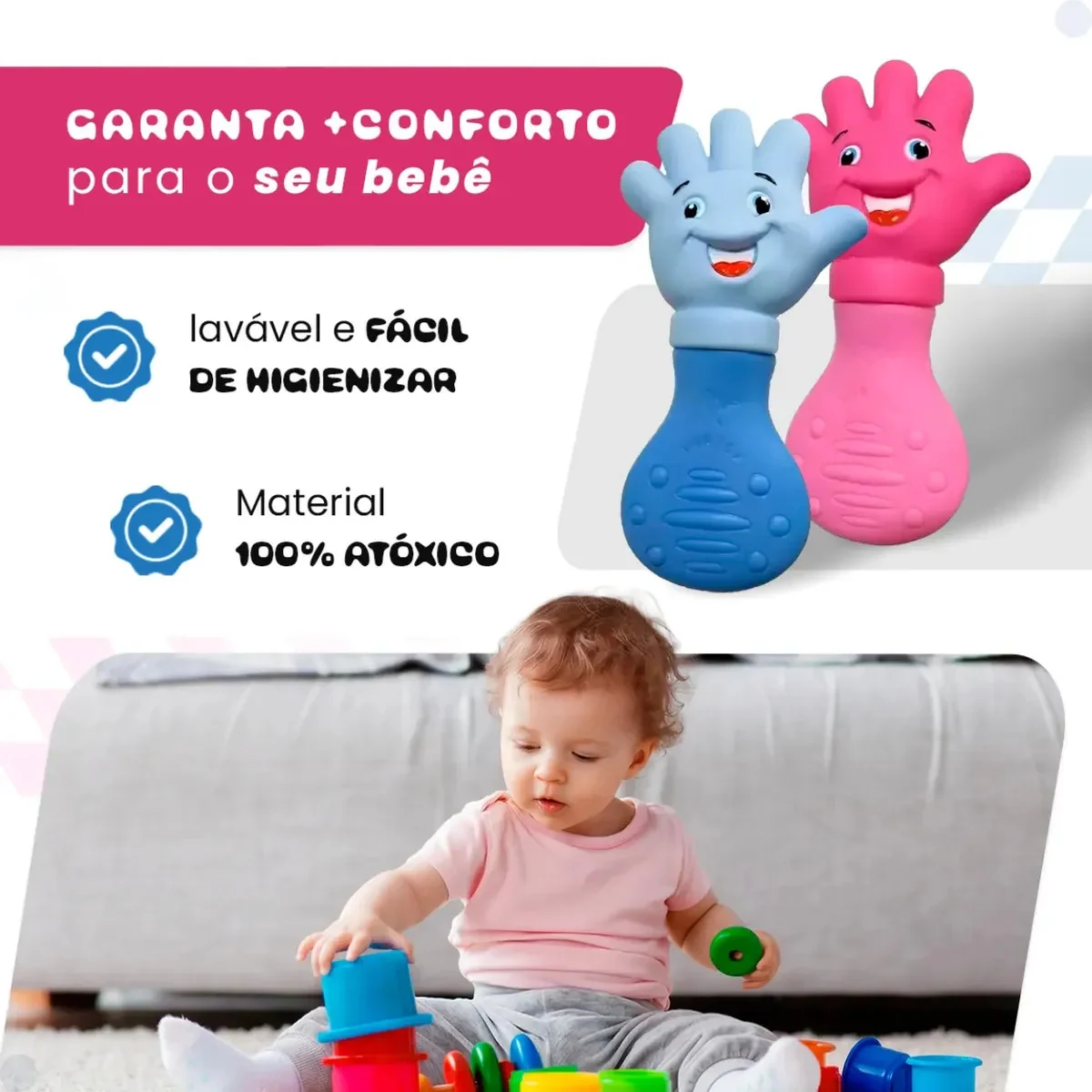Kit 3 Mordedor Sensorial Recem Nascido Controle Remoto Borracha Babuu Brinquedos Educativos Azul - imagem 5