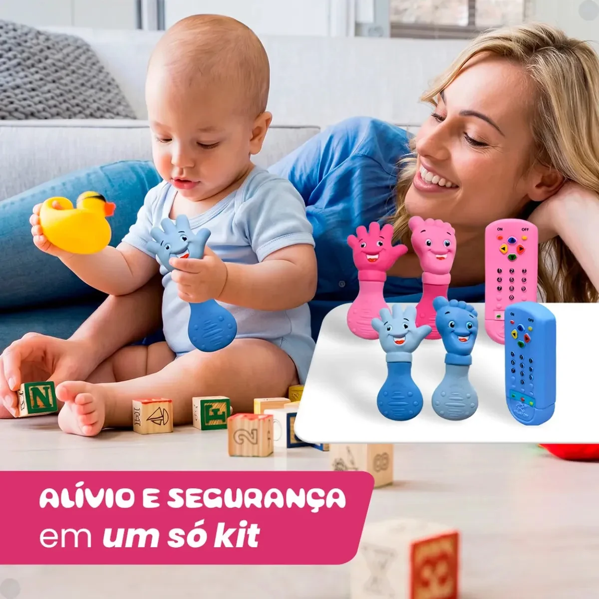 Kit 3 Mordedor Sensorial Recem Nascido Controle Remoto Borracha Babuu Brinquedos Educativos Azul - imagem 6