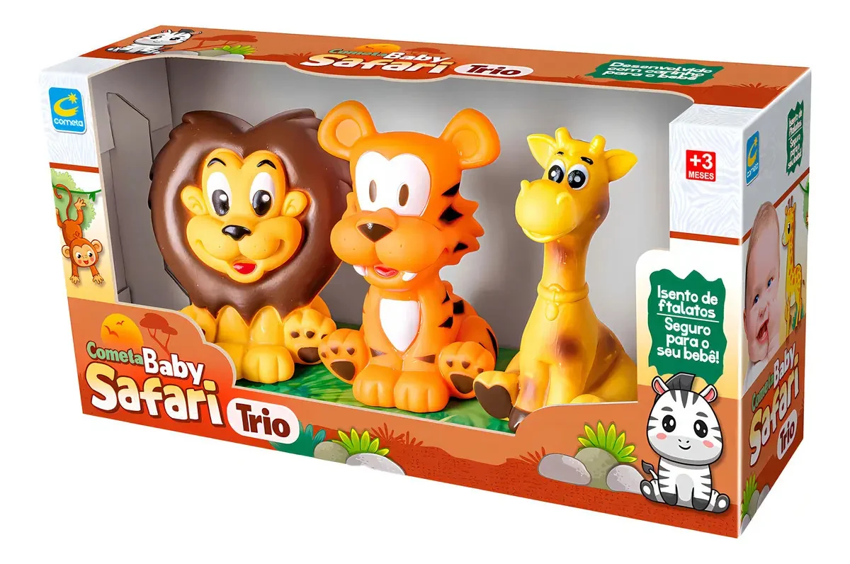 Kit 3 Mordedores Bebê Leão Girafa E Tigre Borracha Macio - imagem 2