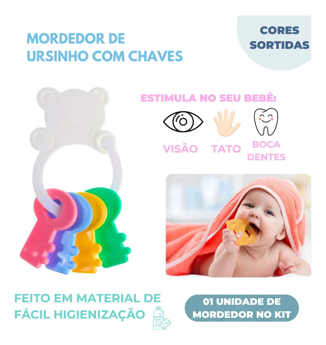 Kit Chocalho Mordedor Bebê Brinquedo Sensorial Musical 06pcs Sortidas Variados - imagem 3