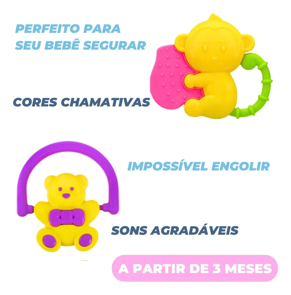 Kit Chocalho Mordedor Bebê Brinquedo Sensorial Musical 06pcs Sortidas Variados - imagem 4