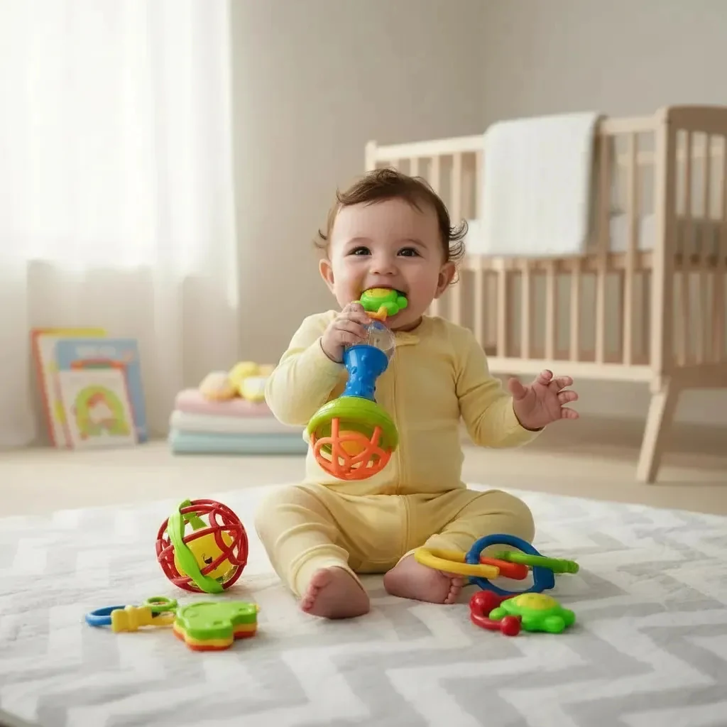 Kit Chocalho Mordedor Sensorial para Bebê 8 Peças Colorido - imagem 5