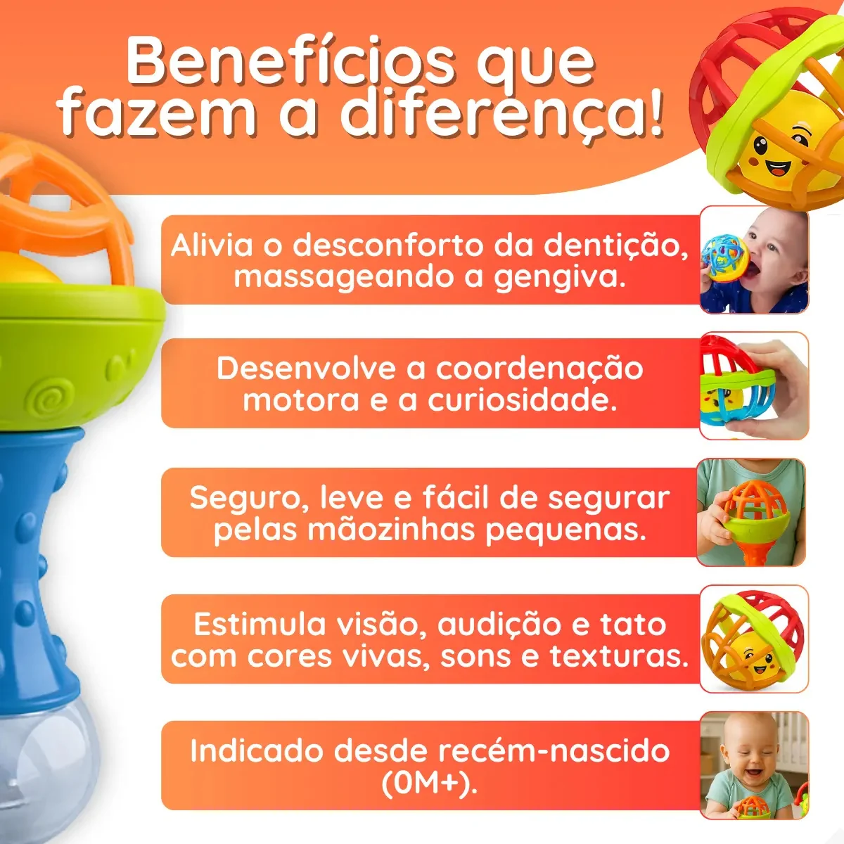 Kit Chocalhos 8 Peças P/ Bebe Mordedor Sensorial Colorido - imagem 3
