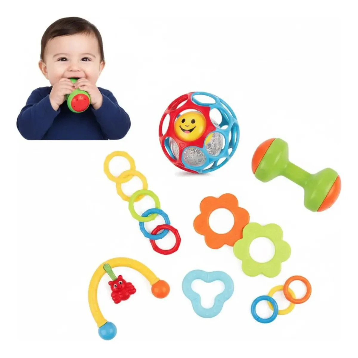 Kit Chocalhos e Mordedores Sensoriais para Bebê com 8 Peças Coloridas - imagem 3