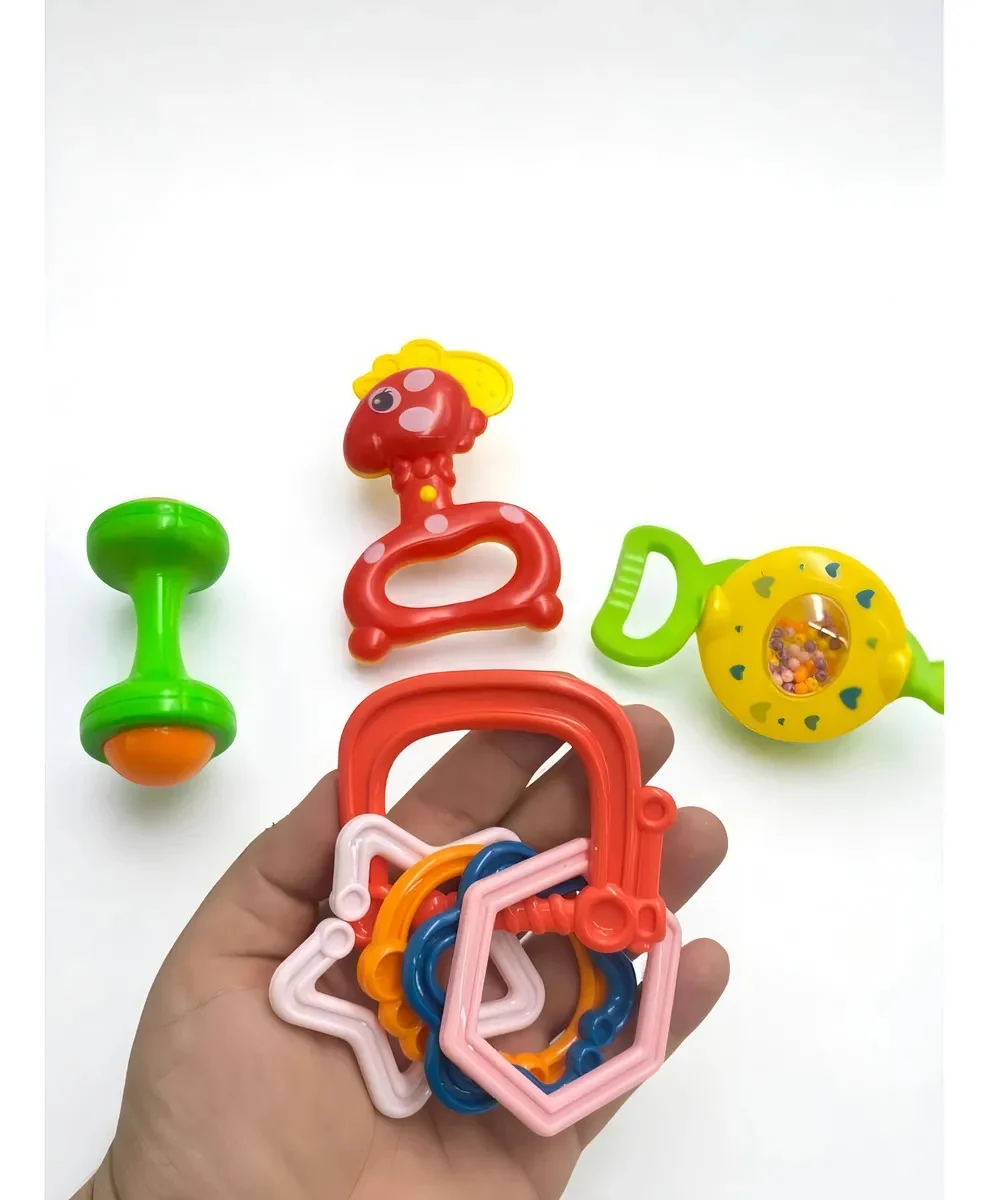 Kit Chocalhos E Mordedores Sensoriais Para Bebê Com 8 Peças Coloridas - imagem 3