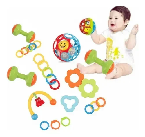 Kit Chocalhos E Mordedores Sensoriais Para Bebê Com 8 Peças Coloridas - imagem 4