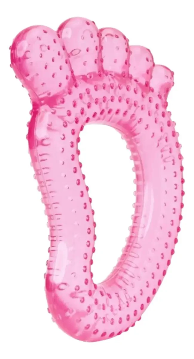 Mordedor Bebe Massageador Gelado Água Pezinho Rosa Azul Buba Rosa-chiclete Menina - imagem 3