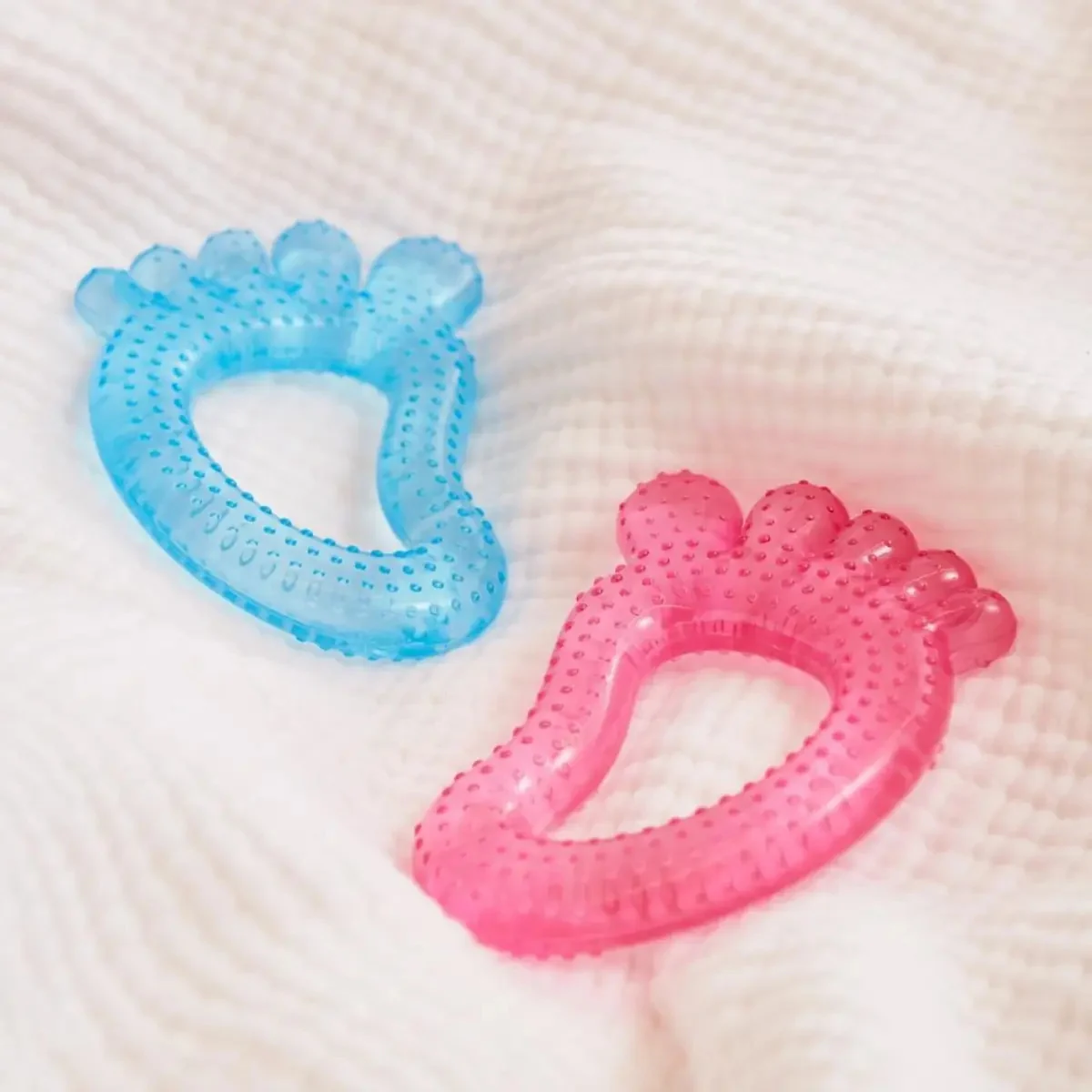Mordedor Bebe Massageador Gelado Água Pezinho Rosa Azul Buba Rosa-chiclete Menina - imagem 4