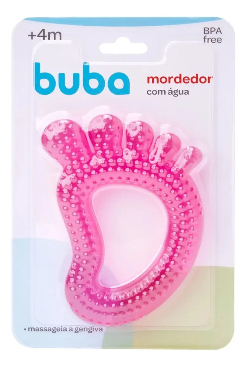 Mordedor Bebe Massageador Gelado Água Pezinho Rosa Azul Buba Rosa-chiclete Menina - imagem 5