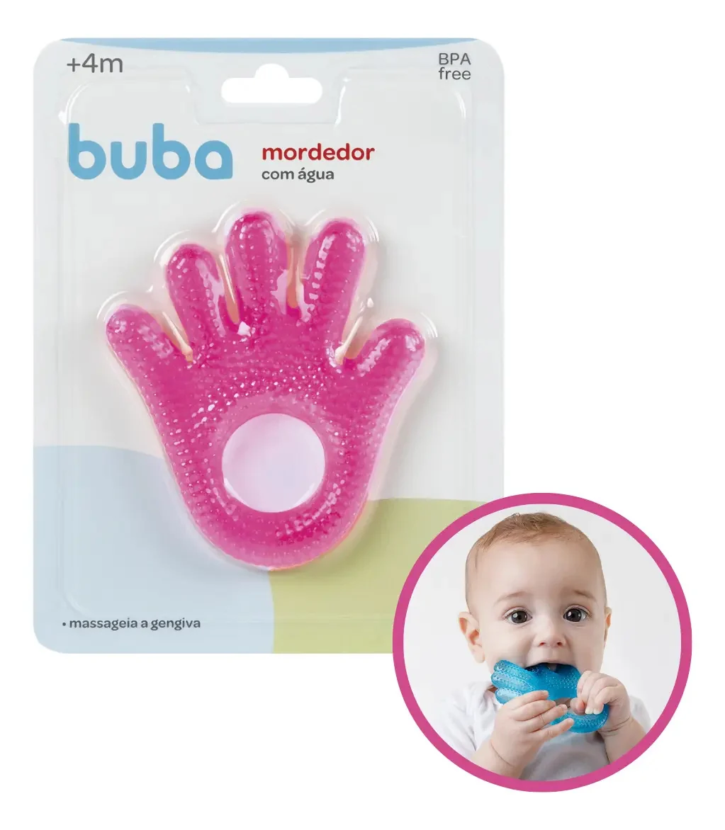 Mordedor Buba De Água Gelado Pra Gengiva Macio Mãozinha Bebe Rosa Mãozinha - imagem 4