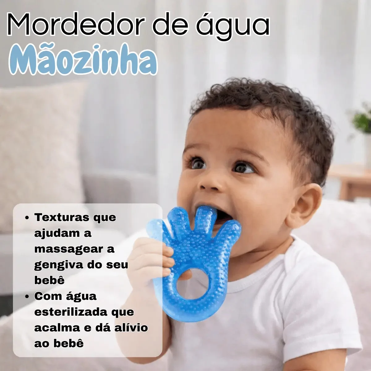 Mordedor Com Água Mão Azul Buba Liso Mãozinha Azul Liso - imagem 3