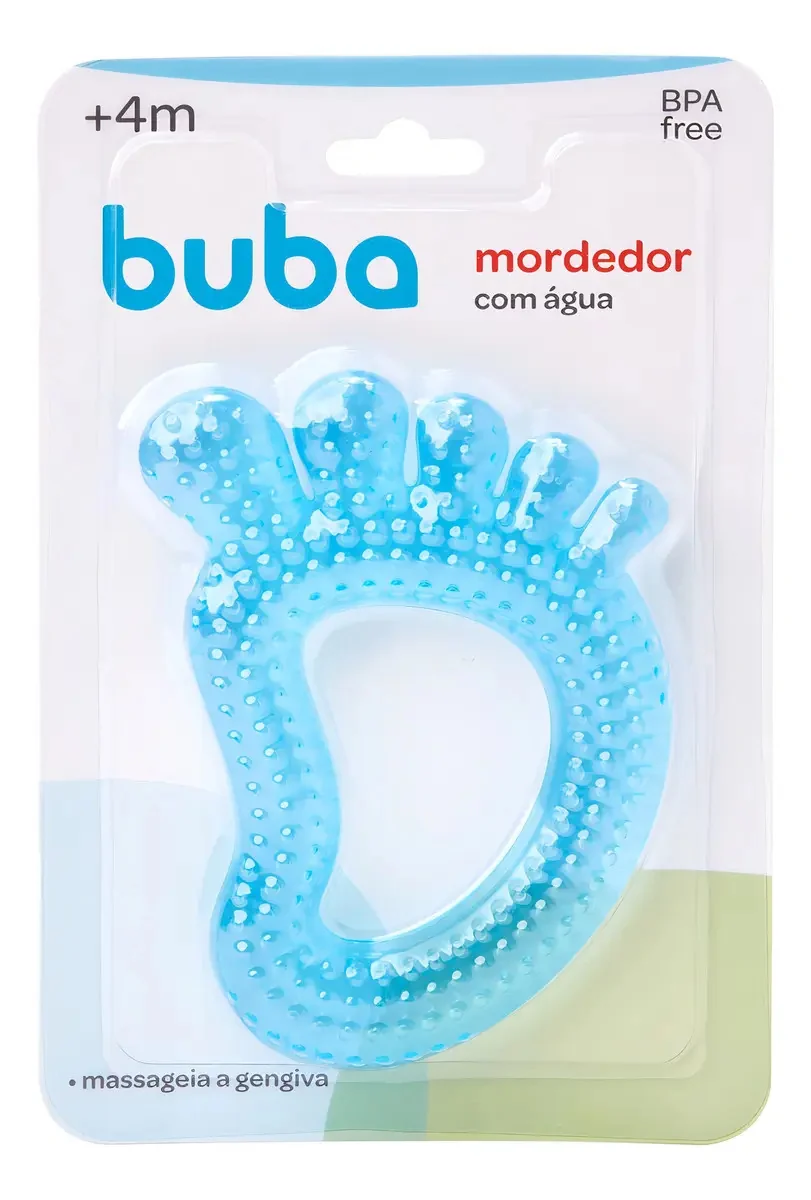 Mordedor Para Bebê Buba Pezinho Com Água Fácil Segurar Cor A Azul-celeste
