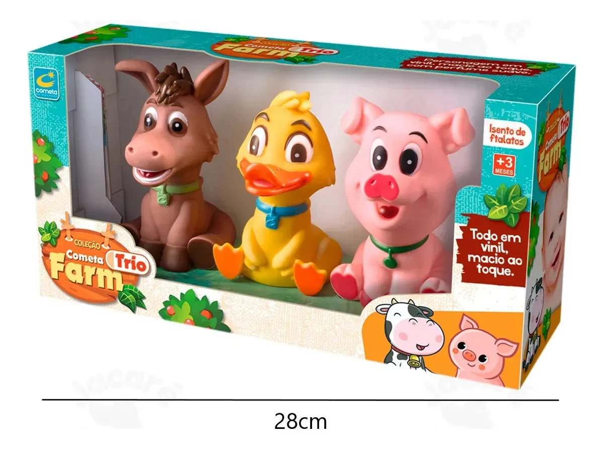 Mordedor Para Bebê Kit Completo 3 Unidades Macio Sensorial Infantil Vinil Atóxico Seguro sem apitos Bichinhos Patinho Porquinho Burrinho - imagem 7