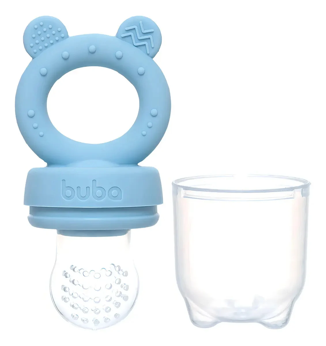 Porta Frutinhas Silicone Ursinho Azul 18852 Buba 2 Em 1 Sugador Mordedor Atóxico - imagem 4