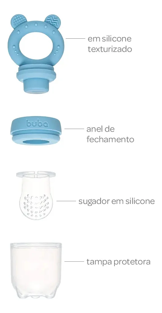 Porta Frutinhas Silicone Ursinho Azul 18852 Buba 2 Em 1 Sugador Mordedor Atóxico - imagem 5