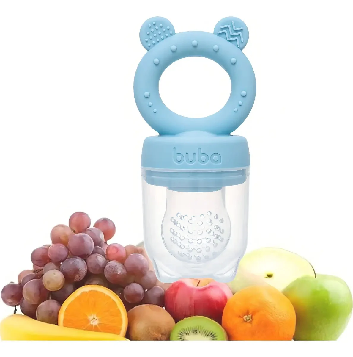 Porta Frutinhas Silicone Ursinho Azul 18852 Buba 2 Em 1 Sugador Mordedor Atóxico - imagem 6