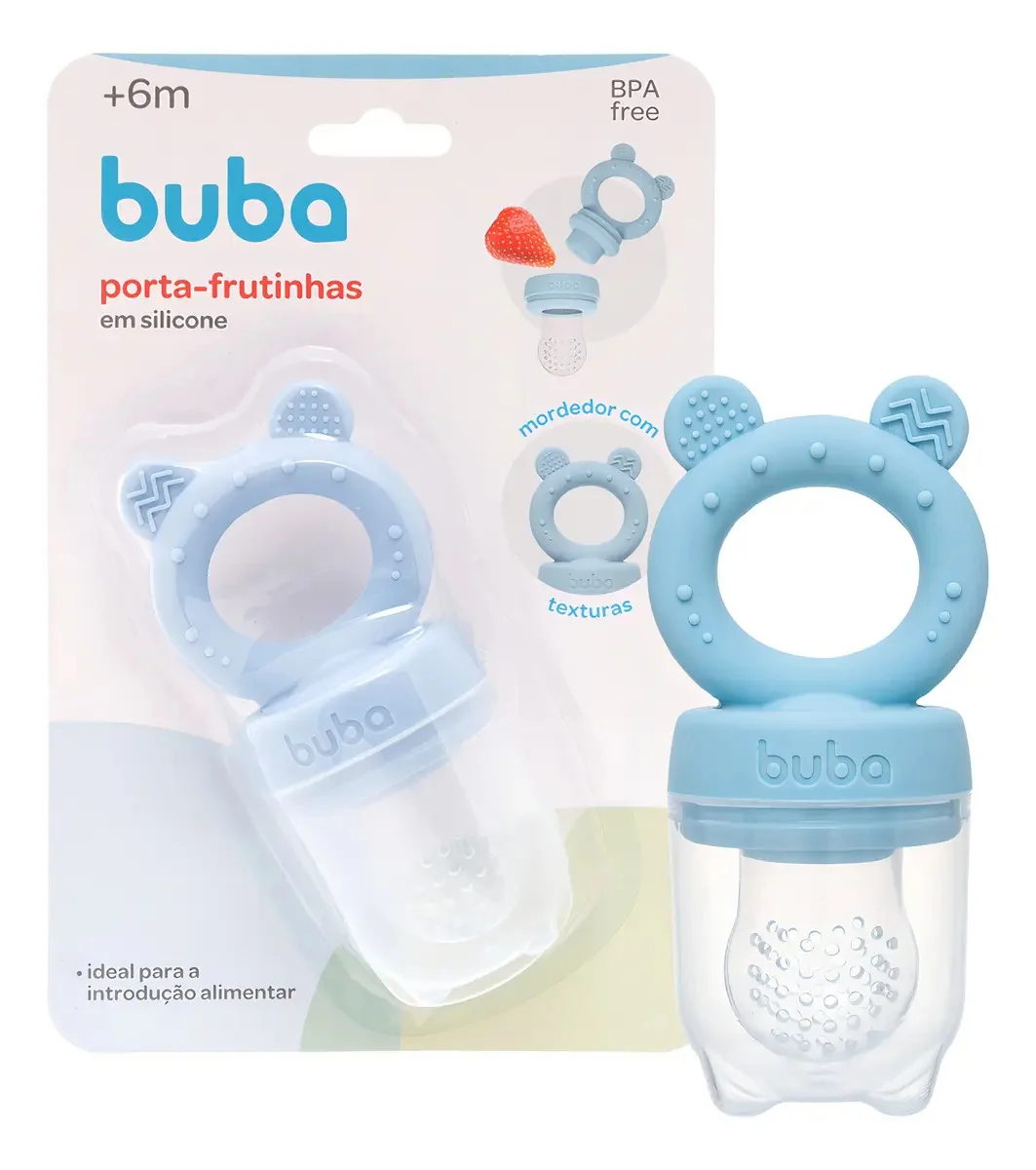 Porta Frutinhas Silicone Ursinho Azul 18852 Buba 2 Em 1 Sugador Mordedor Atóxico - imagem 8