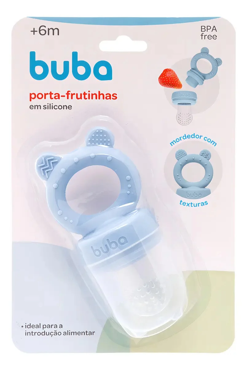 Porta Frutinhas Silicone Ursinho Azul 18852 Buba 2 Em 1 Sugador Mordedor Atóxico - imagem 9