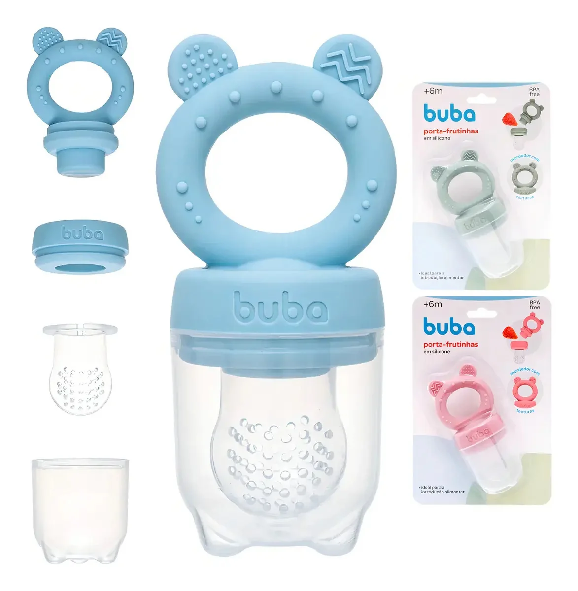 Porta Frutinhas Silicone Ursinho Azul 18852 Buba 2 Em 1 Sugador Mordedor Atóxico
